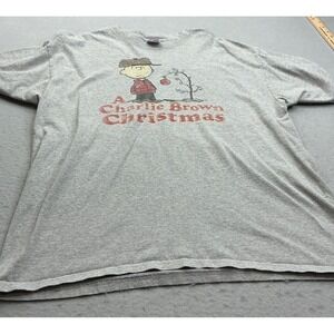 Peanuts Vintage Charlie Brown‎ Christmas T-Shirt Graphic Gray XL Holiday Tee